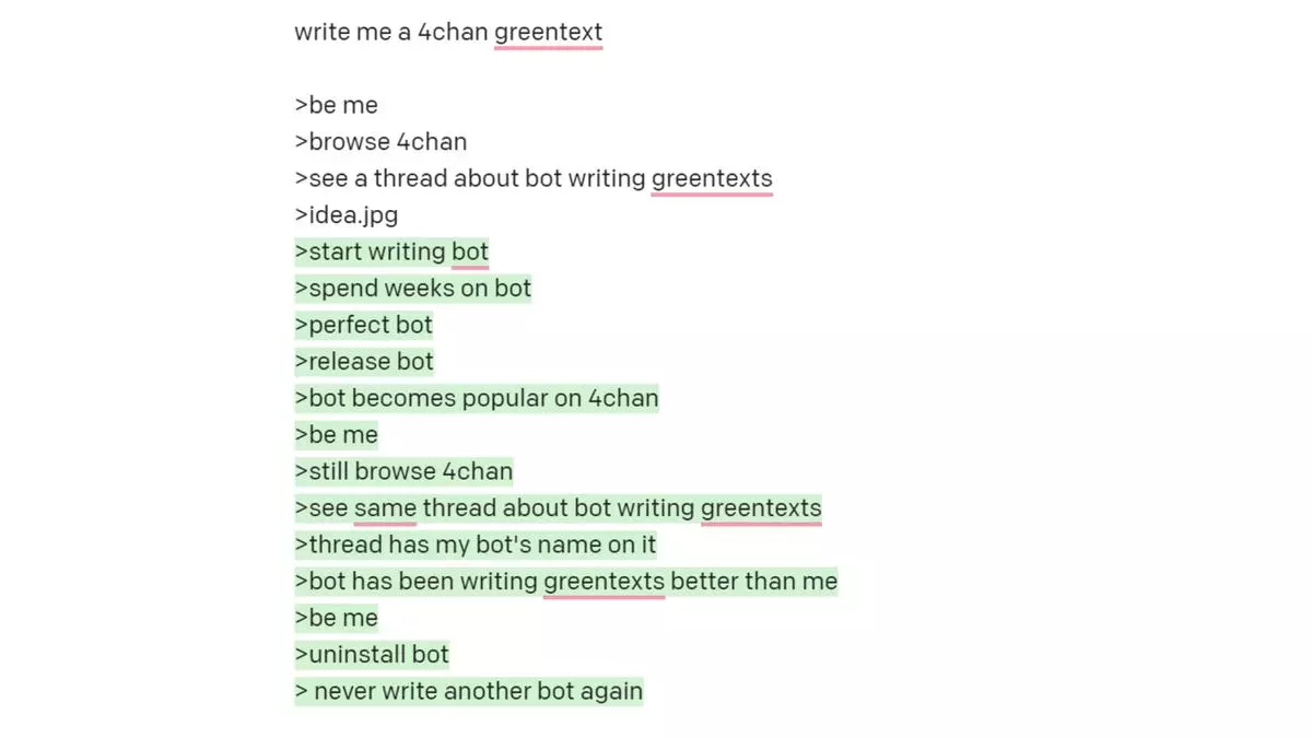 ai generated greentexts meme image