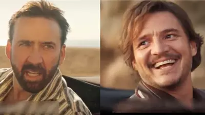 nicolas cage looking at pedro pascal make your own kind of music