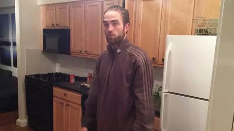 tracksuit robert pattinson standing in the kitchen meme image