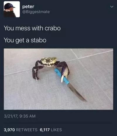 you mess with crabo you get a stabo