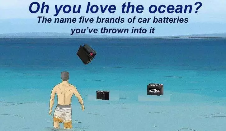 throwing car batteries into the ocean meme image