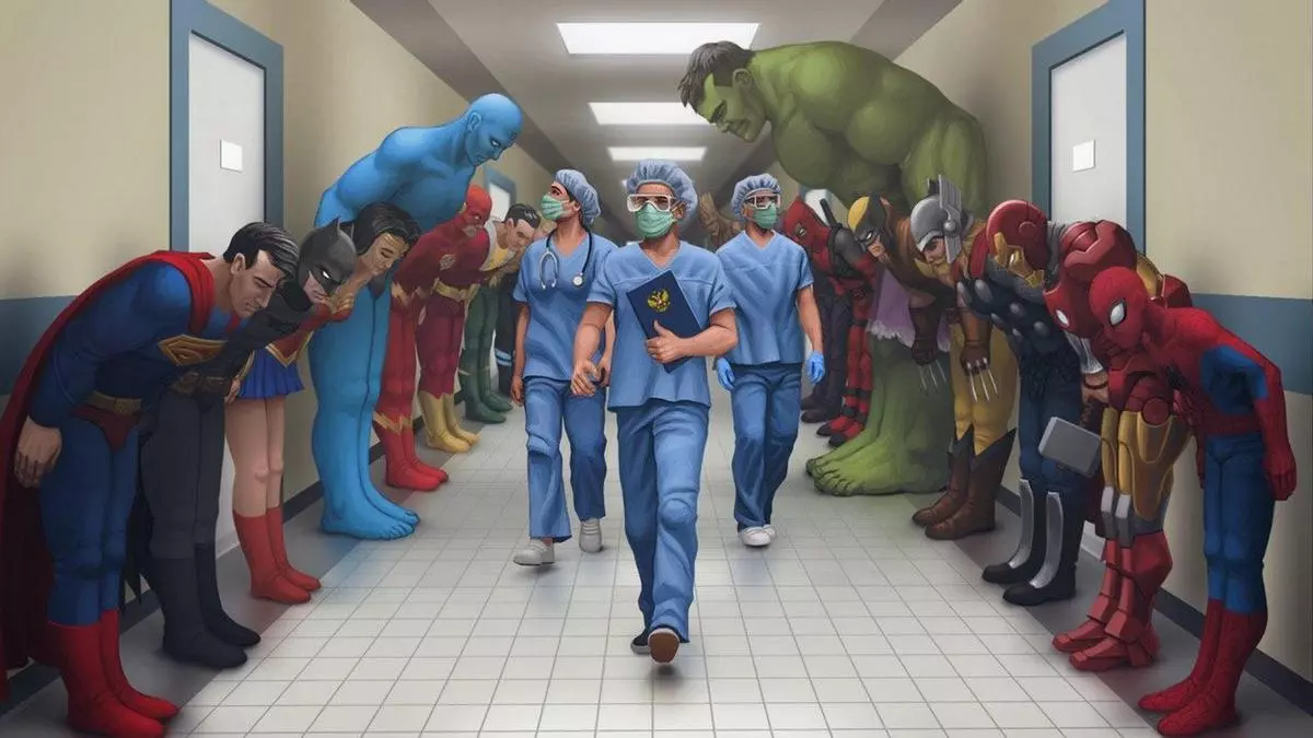 superheroes bowing meme image