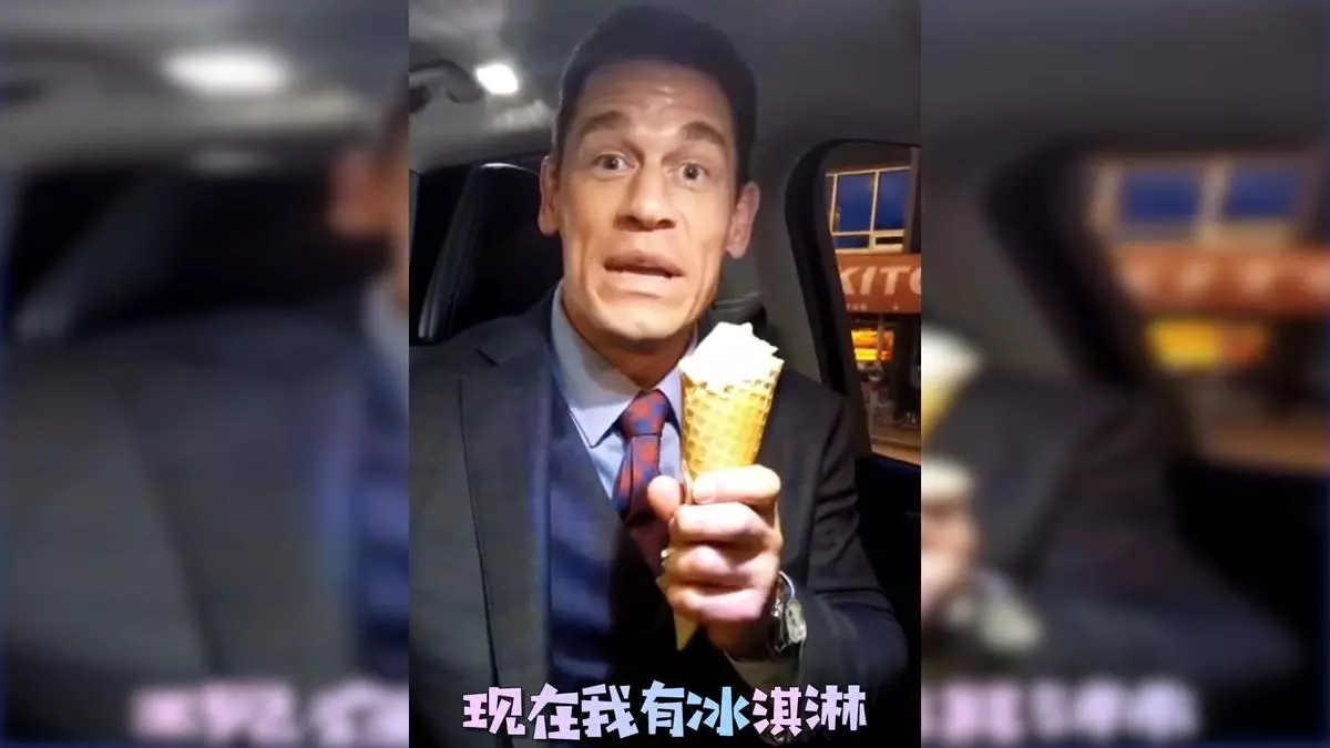 john cena speaking chinese and eating ice cream bing chilling meme image