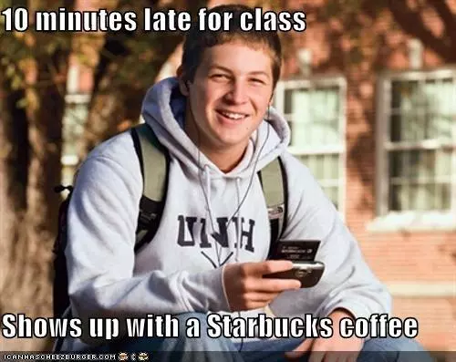 15 minutes late with starbucks meme image