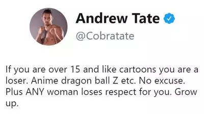 andrew tates anime tweet