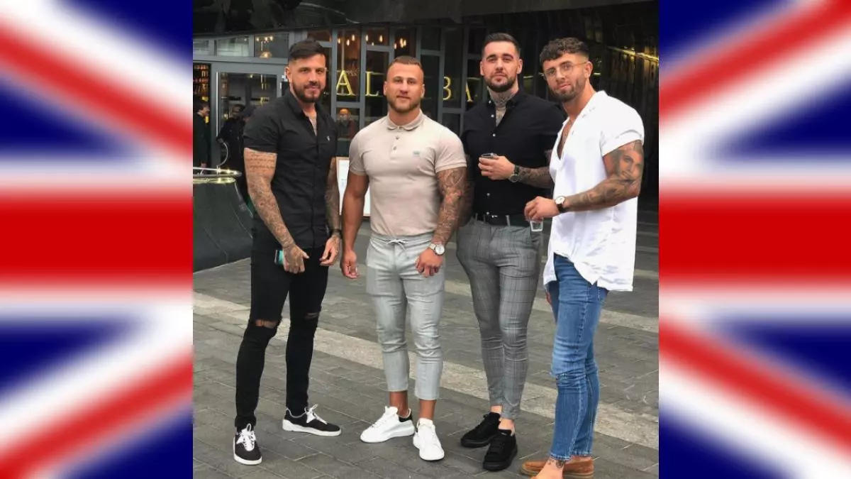 four lads in jeans meme image