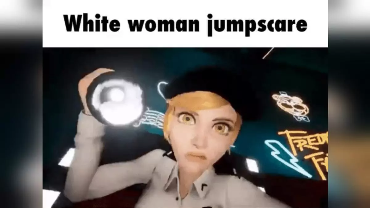 white woman jumpscare meme image