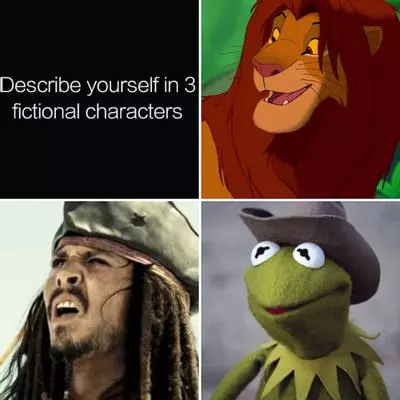 describe yourself in 3 fictional characters