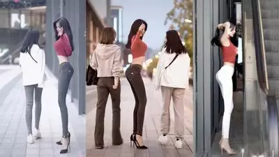 skinny girl walking sideways
