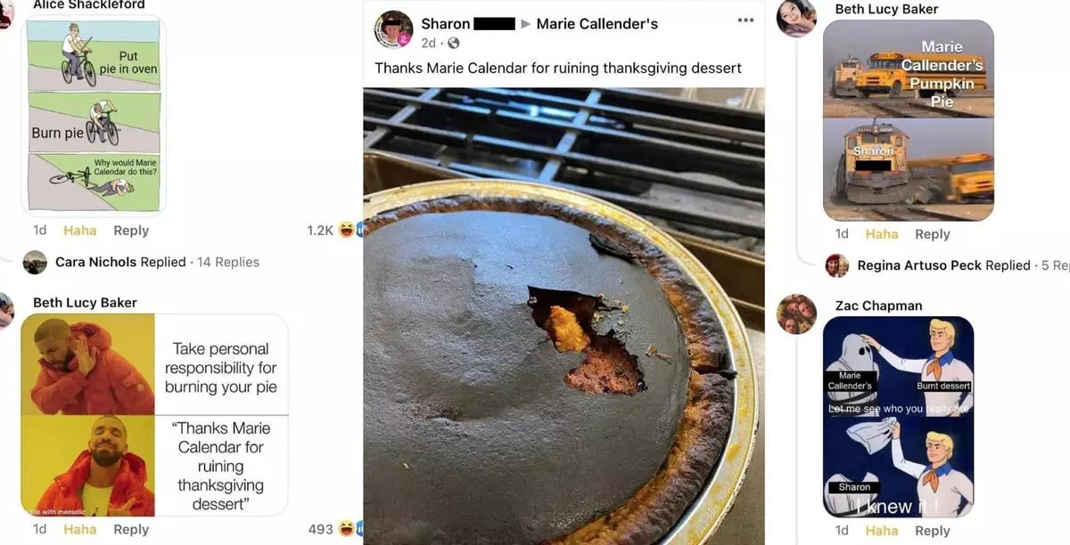 sharons burnt marie callender pie meme image