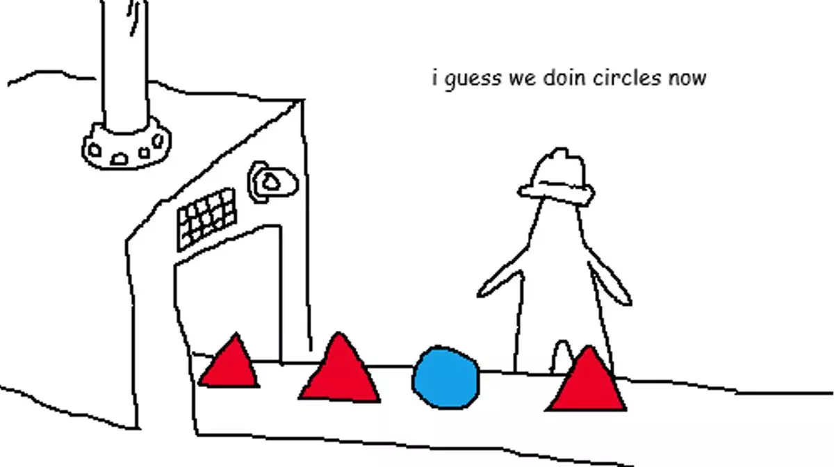 a circle in the triangle factory i guess we doin circles now meme image