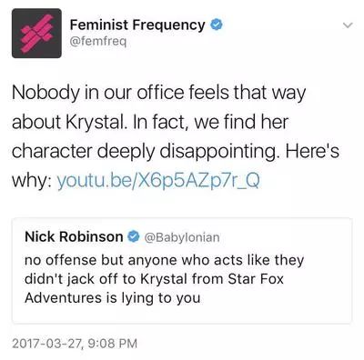 nick robinson krystal from star fox controversy