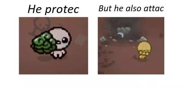 he protec but he also attac meme image