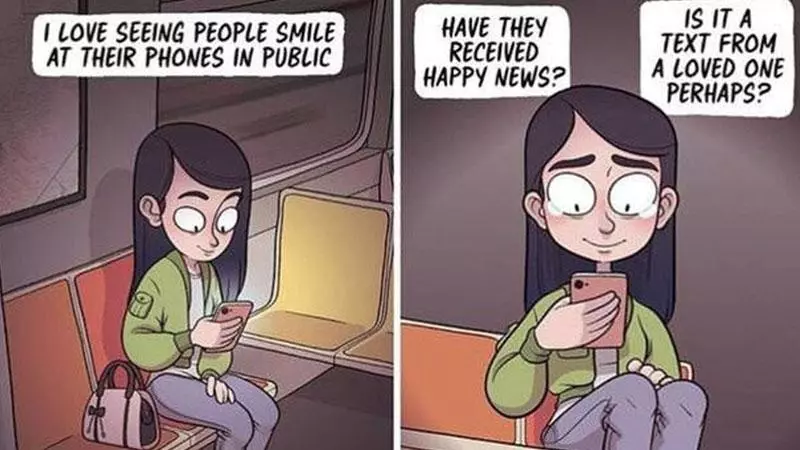 i love seeing people smile at their phones in public meme image