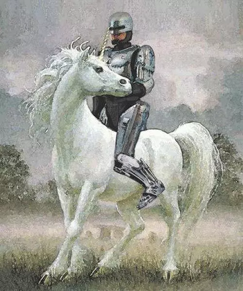 robocop on a unicorn meme image