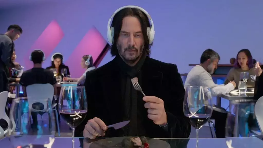 keanu reeves dining in headphones meme image